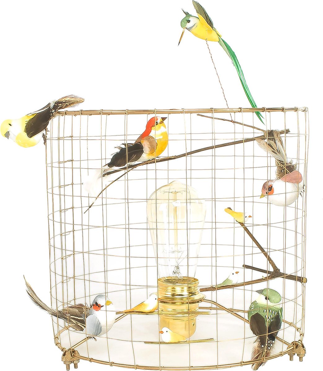 Tafellamp-Goud-Met vogeltjes-Woonkamer-Kinderkamer-Slaapkamer-Ø25cm