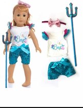 LinaStore - Poppenkleertjes -3-delig setje met blauwe pailletten - Babyborn - Max 43cm