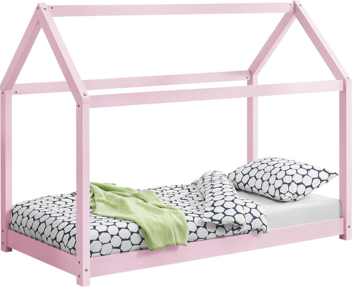 Kinderbed Netstal houten bed grenen huisbed 80x160 cm roze