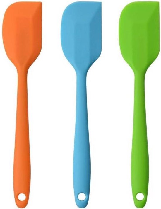 Siliconen bakspatel set - keukengerei - 3 kleuren combi -  blauw/oranje/groen | bol.com