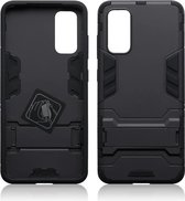 Samsung Galaxy S20 hoesje, Dubbel gelaagde pantser case met standaard, Zwart | GSM Hoesje / Telefoonhoesje Geschikt Voor: Samsung Galaxy S20