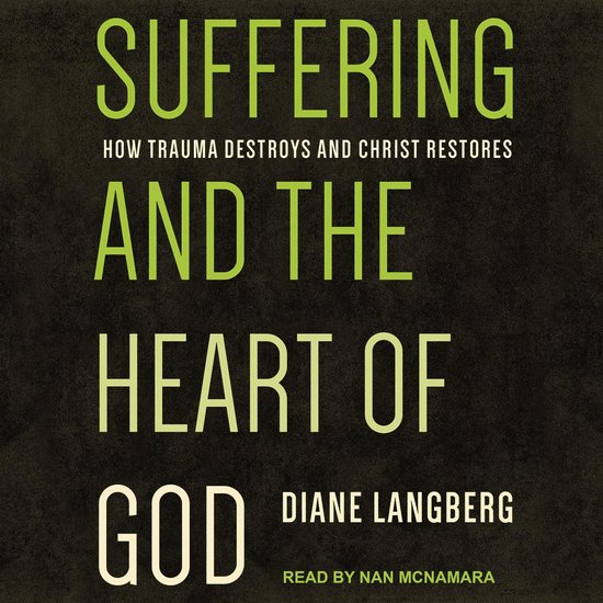 Boek "Suffering and the Heart of God" met de tekst "Suffering and the Heart of God" in witte en lichtgroene letters op een donkere achtergrond.