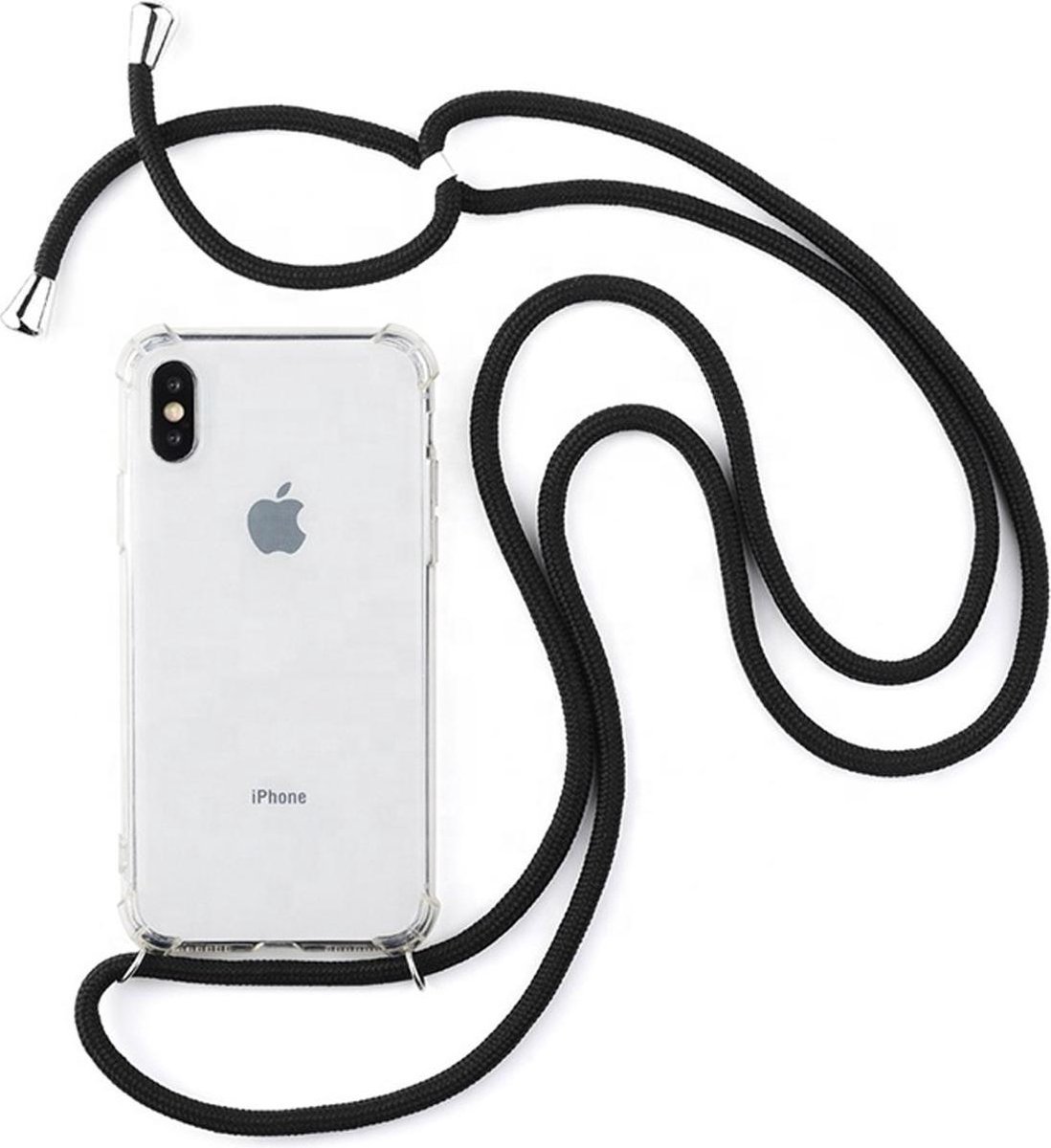 Backcover met koord voor iPhone X / iPhone Xs hoesje - zwart koord