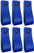 Leren handgrepen - Blauw - 6 stuks - 16,5 x 2,5 cm | incl. 3 kleuren schroeven per leren handgreep