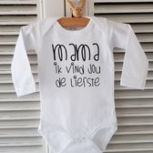 Rompertje baby tekst cadeau eerste moederdag  mama Ik vind jou de liefste | Lange mouw | wit | maat 74-80 | geboorte Kraamcadeau zwangerschapsaankondiging cadeautje eerste moederdag bekendmaking zwangerschap aanstaande baby jongen meisje unisex