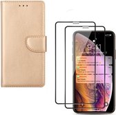 iPhone X / XS - Bookcase goud - portemonee hoesje + 2X Full cover Tempered Glass Screenprotector