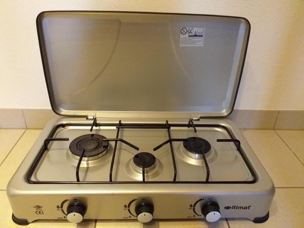 Itimat cuisinière à gaz de table avec trois brûleurs; gris | bol