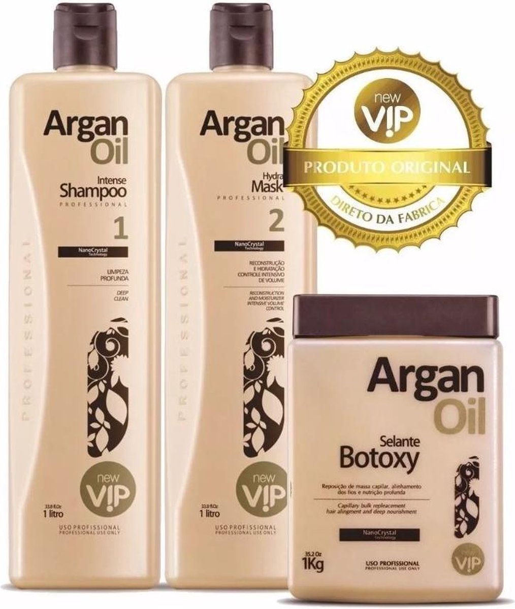 Kit complete 3 in 1 Argan olie Keratine Behandeling Zonder Formol Shampoo + VIP Argan Olie Botox 950g formolvrij Braziliaans na keratine behandeling