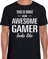 Awesome / geweldige gamer cadeau t-shirt zwart heren XL