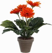 Kunstplant Gerbera Oranje - H 35cm - Keramiek sierpot - Mica Decorations