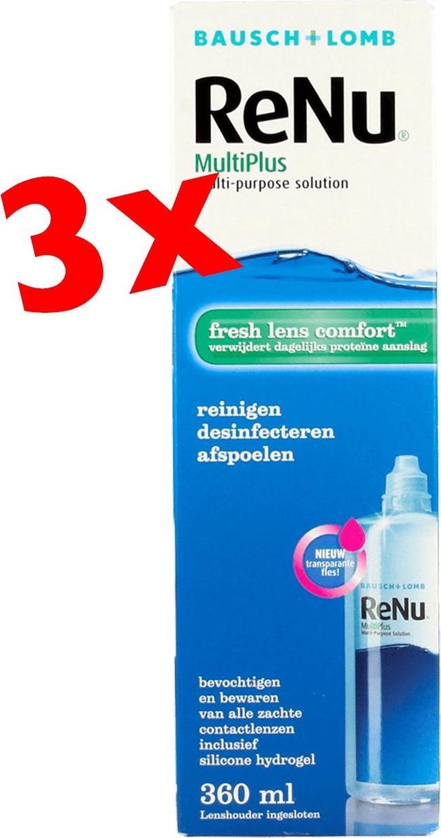 Goedkoopste Renu Multiplus Fresh lens comfort - 3 x 360 ml - incl. 3 x lenshouder - zachte contactlenzen - voordeelverpakking