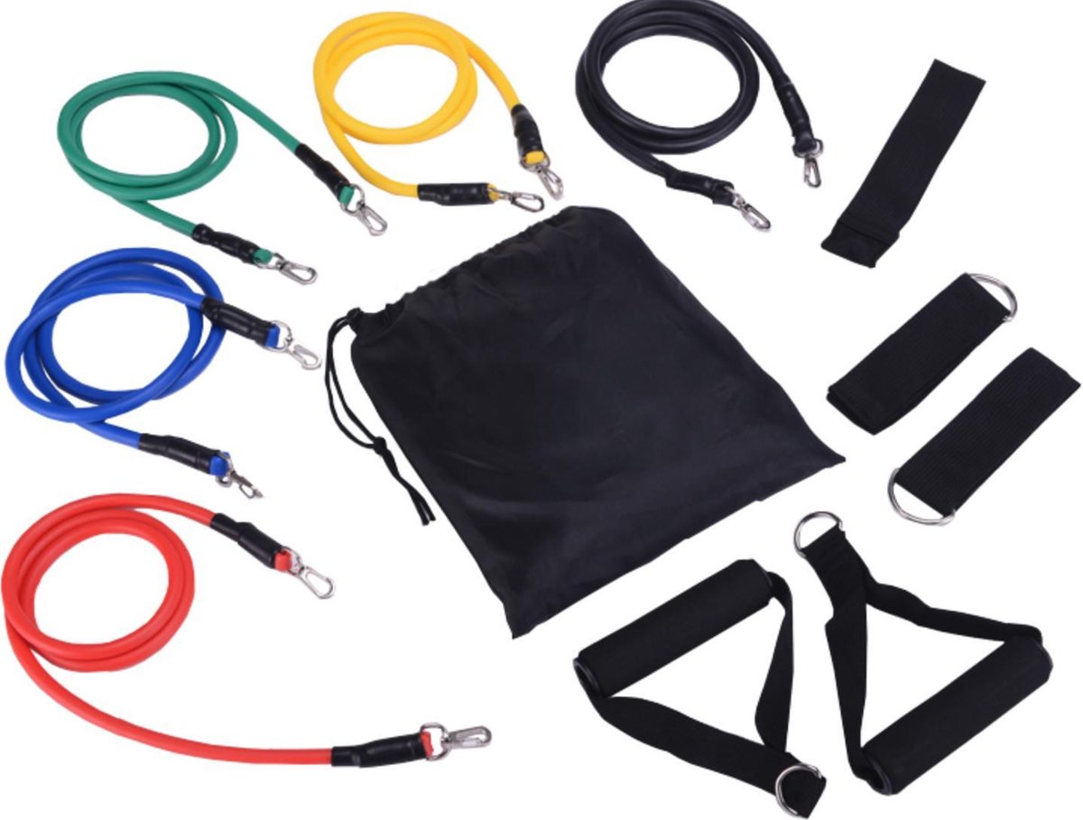 Fitnessbanden, 5 stuks weerstandsbandenset in 5 kleuren, 60 cm lengte, 5 cm breedte voor gymnastiekband, weerstandsbanden voor yoga, pilates, gymnastiek en krachttraining