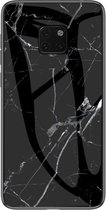 Huawei Mate 20 Pro Marmer hoesje - Zwart - Wit - case - cover - TPU + Gehard Glas