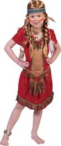 Funny Fashion - Indiaan Kostuum - Red Hawk - Meisje - Rood - Maat 104 - Carnavalskleding - Verkleedkleding