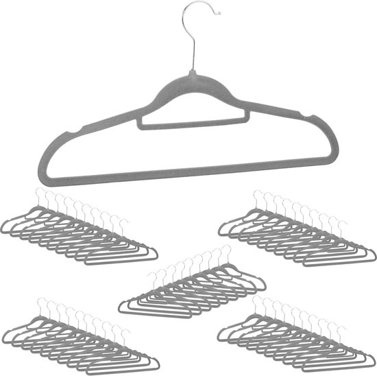 Relaxdays 50 x kledinghangers fluweel grijs - kledinghanger smal - antislip  - kleerhanger | bol.com