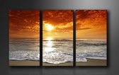Schilderij - Strand/Sunset, Oranje, 160X90cm, 3luik