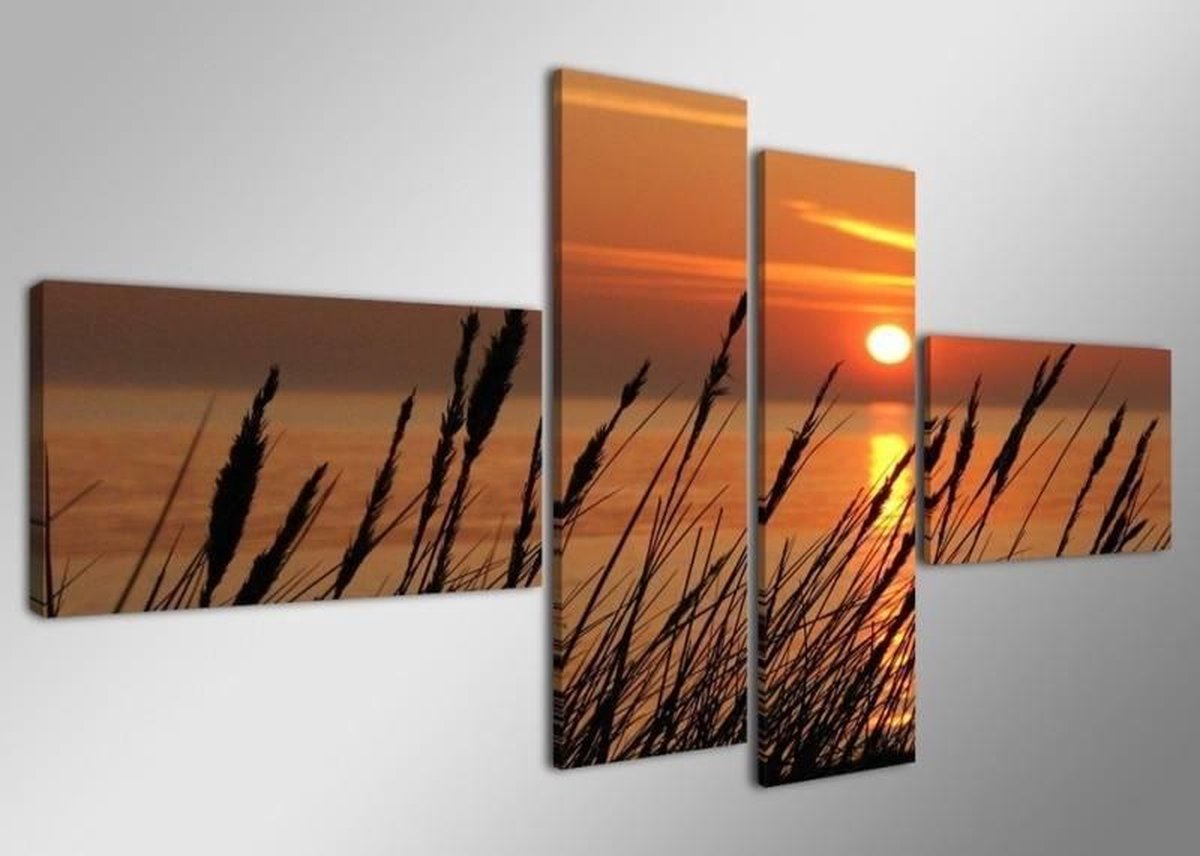 karo-art Schilderij - Duinen/Sunset, Oranje, 160X70cm, 4luik Multikleur