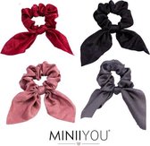 Per 4 stuks dames en meisjes haar scrunchies | bordeaux rood - oudroze - grijs -zwart