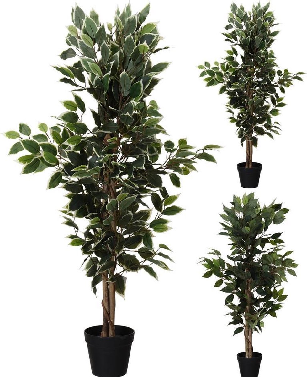 Ficus kunstplant - Kunstplanten - Groen - 115 cm 2 soorten - Tuindecoratie - Huisdecoratie