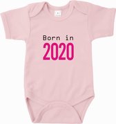 Baby rompertje Born in 2020 (pink) | Korte mouw 50/56 Licht roze