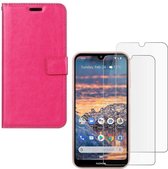 Nokia 4.2 Portemonnee hoesje roze met 2 stuks Glas Screen protector