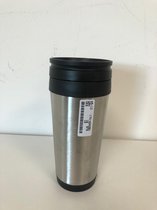 Koffie beker to go - zilver - zwarte deksel
