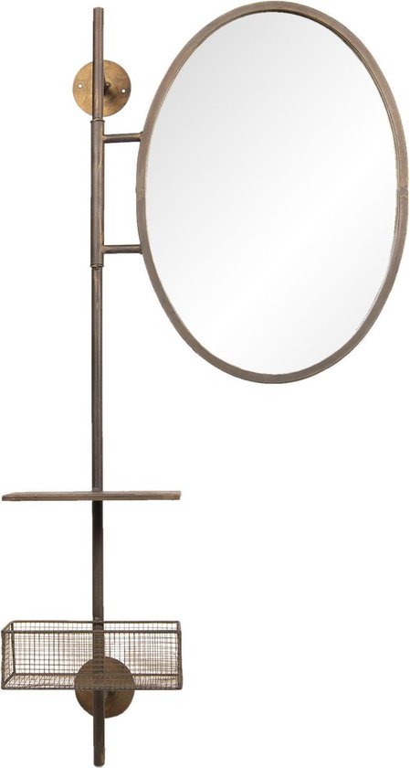 Clayre & Eef Wandspiegel 55*20*105 cm Koperkleurig Ijzer, Glas, Hout Ovaal Grote Spiegel Muur Spiegel Wand Spiegel