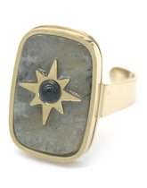 Dielay - Ring met Steen en Ster - RVS - One Size - Goudkleurig