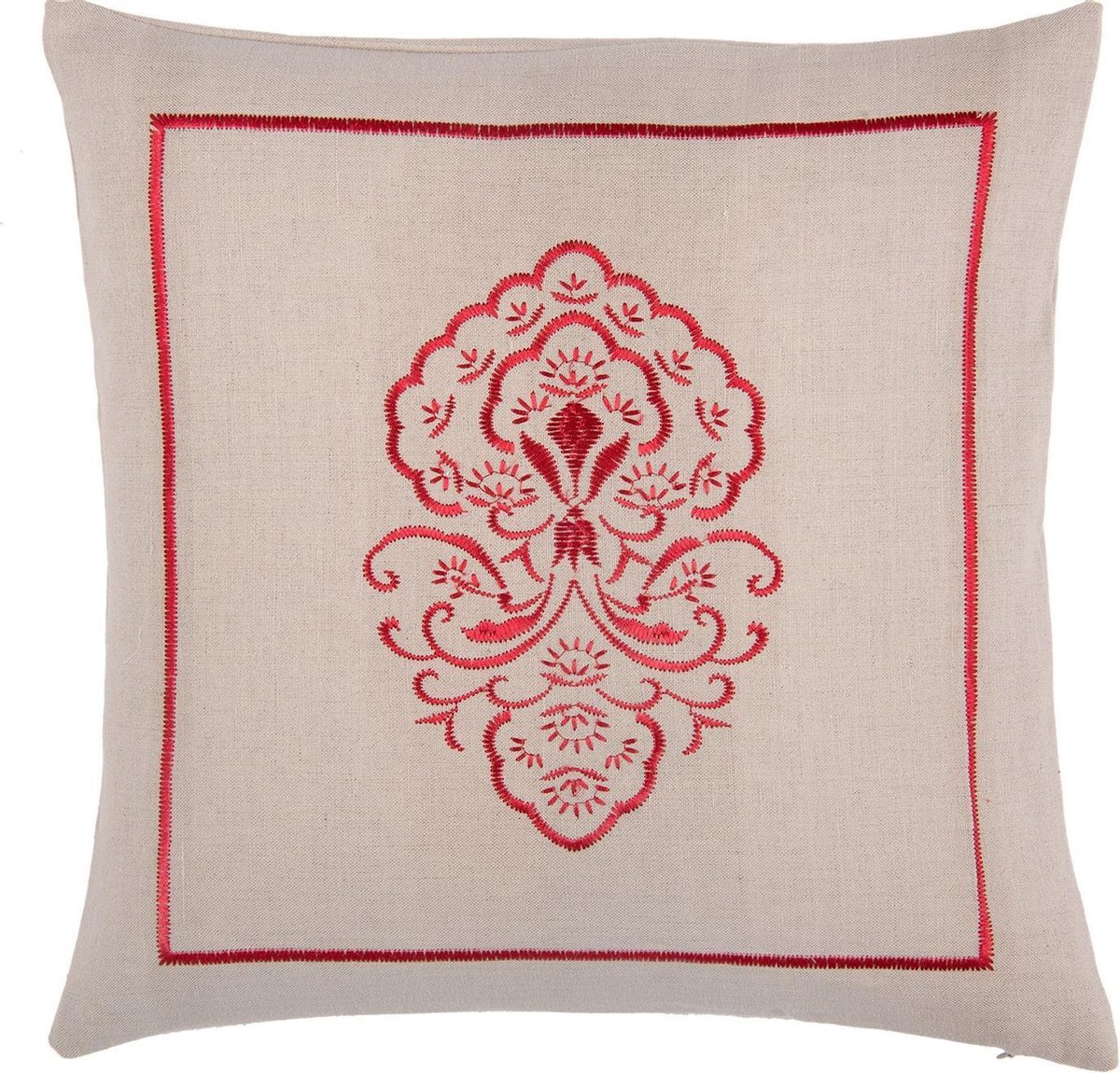 Clayre & Eef Kussenhoes KT020.090R 40*40 cm Rood Katoen / Linnen Vierkant Krullen Sierkussenhoes Kussen hoes
