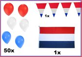 Koningsdag set luxe - 50x Ballonnen 1x vlaglijn - 1x vlag - Holland koning dag Nederland woningsdag 27 April oranje vlaggenlijn national ballon