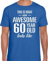 Awesome 60 year - geweldige 60 jaar cadeau t-shirt blauw heren -  Verjaardag cadeau L