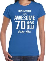 Awesome 70 year / 70 jaar cadeau t-shirt blauw dames XL