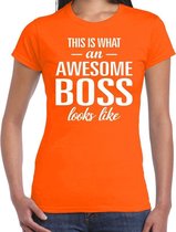 Awesome Boss tekst t-shirt oranje dames - dames fun tekst shirt oranje XXL