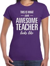 Awesome teacher cadeau t-shirt paars dames - Juffendag/ einde schooljaar cadeau XS