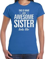 Awesome sister tekst t-shirt blauw dames M