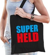 Super held cadeau tas zwart voor dames cadeau katoenen tas zwart voor dames - kado tas / tasje / shopper
