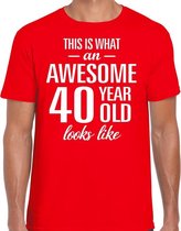 Awesome 40 year / 40 jaar cadeau t-shirt rood heren S
