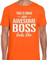 Awesome Boss tekst t-shirt oranje heren - heren fun tekst shirt oranje S