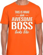 Awesome Boss tekst t-shirt oranje heren S