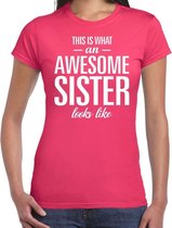 Awesome sister tekst t-shirt roze dames - dames fun tekst shirt roze XS