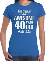 Awesome 40 year / 40 jaar cadeau t-shirt blauw dames XS