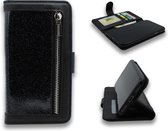 iPhone SE 2020 & SE 2022 Hoesje Zwart - Luxe Glitter Portemonnee Book Case met Rits