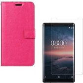 Nokia 8 Sirocco Portemonnee hoesje roze met 2 stuks Glas Screen protector