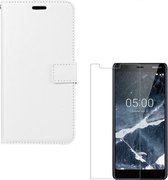 hoesje Geschikt voor: Nokia 5.1 Portemonnee Wit met 2 stuks Glas Screen protector