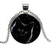 Fako Bijoux® - Ketting - Cabochon - Kat - Zwart