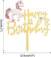 Cake topper happy birthday unicorn |Goud | Eenhoorn taart versiering | DM-products