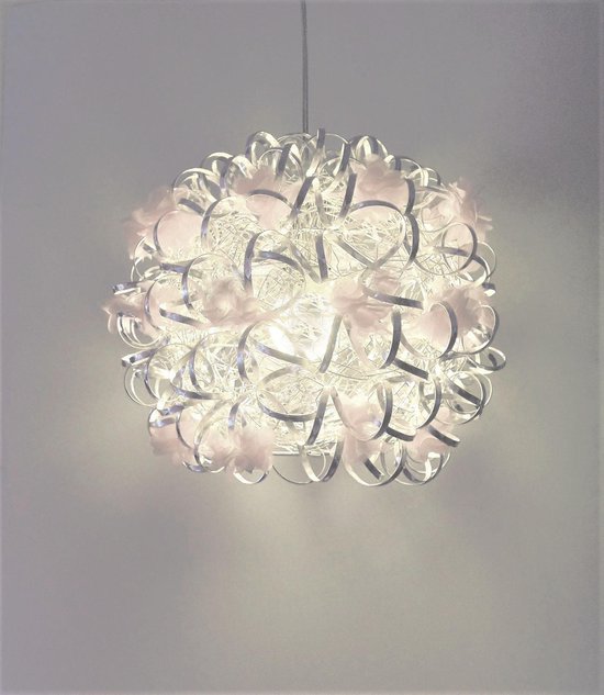 Funnylight Design Hanglamp - E27 - Zilveren krullen en organza witte  bloemen | bol.com