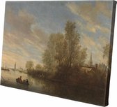 Schilderij - Riviergezicht Bij Deventer Salomon Ruysdael Oude Meesters - Groen - 100 X 150 Cm Riviergezicht Bij Deventer | Salomon Van Ruysdael | 1645 | Wanddecoratie | Canvas | 15