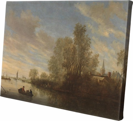Riviergezicht bij Deventer | Salomon van Ruysdael | 1645 | Wanddecoratie | Canvas | | Schilderij | Foto op canvas | Oude meesters