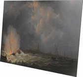 De ontploffing voor Antwerpen van kanonneerboot | Martinus Schouman | 1832 | Wanddecoratie | Aluminium | 60CM x 40CM | Schilderij | Foto op aluminium | Oude meesters